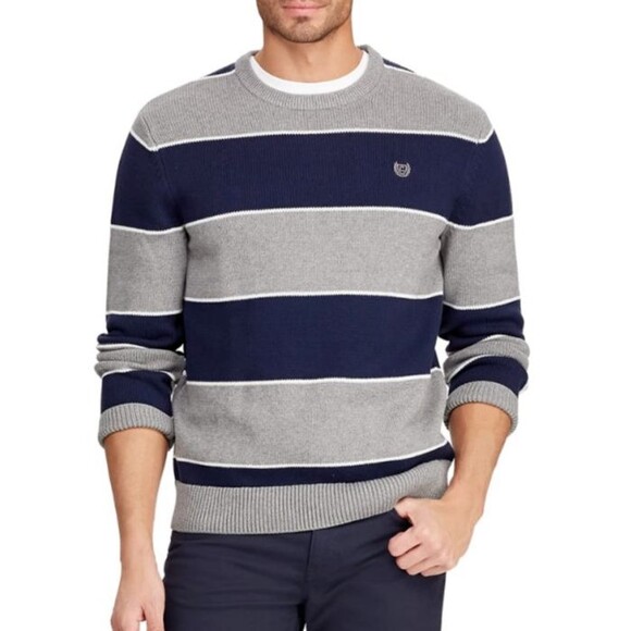 Mens Chaps Blue Gray Striped Sweater Pullover Crew Neck Classic Preppy Rugby XL - Picture 1 of 11